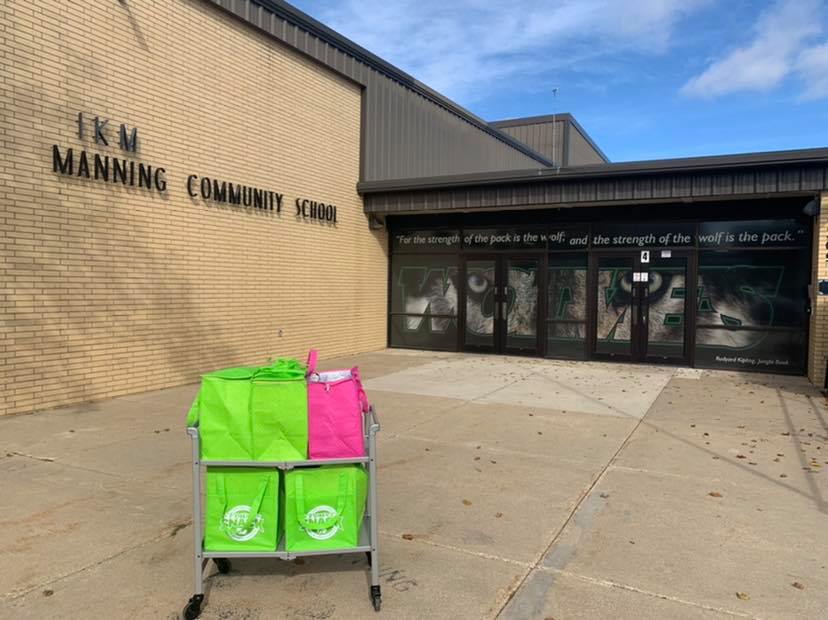 bags in front of school